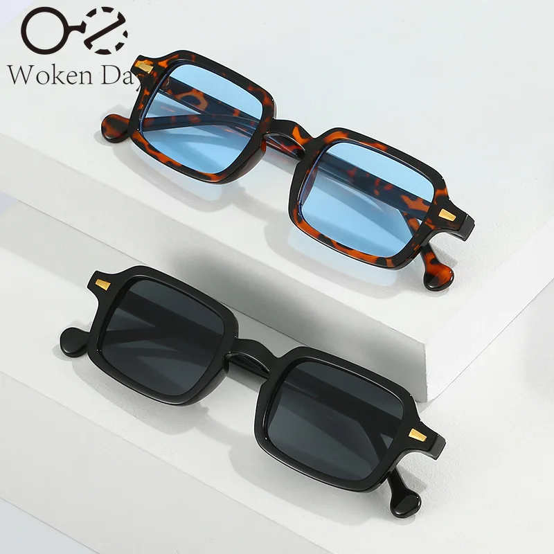 

Fashion Square Sunglasses Women Retro Rivets Decoration Gradient Shades UV400 Men Leopard Blue Sun Glasses Unisex