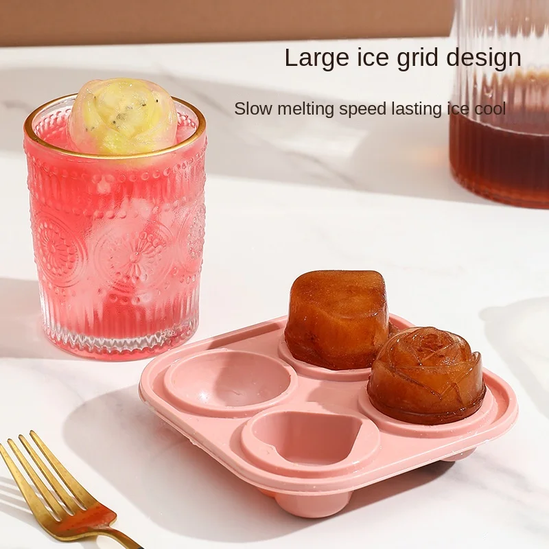 Rose Ice Cube Tray with Lid Ice Ball Mold 4 Grid Ice Maker Summer  Kitchen Gadgets DIY Silicone Ice Box Chocolate Popsicle Mold