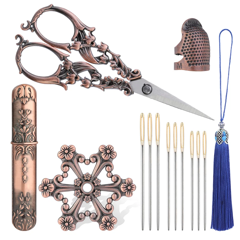 Fenrry Embroidery Tool Set Vintage Scissors Threader Thimble Needle Case Sewing Kits European Retro Antique Craft Tool sewing scissors craft scissors sewing supplies