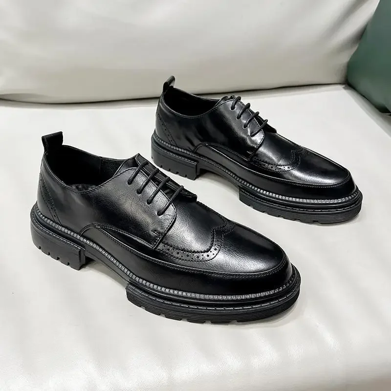 

Мокасины мужские в Корейском стиле, повседневные кожаные туфли, высокий каблук, в ретро стиле