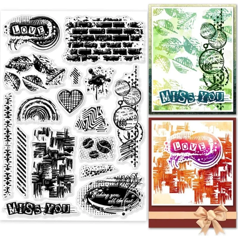 Clear Stamps Clear Rubber Stamps 1Sheet Stains Background Clear Stamps Brick Wall Clear Stamps Graffiti Ink Mark Backdrop Stamp for DIY