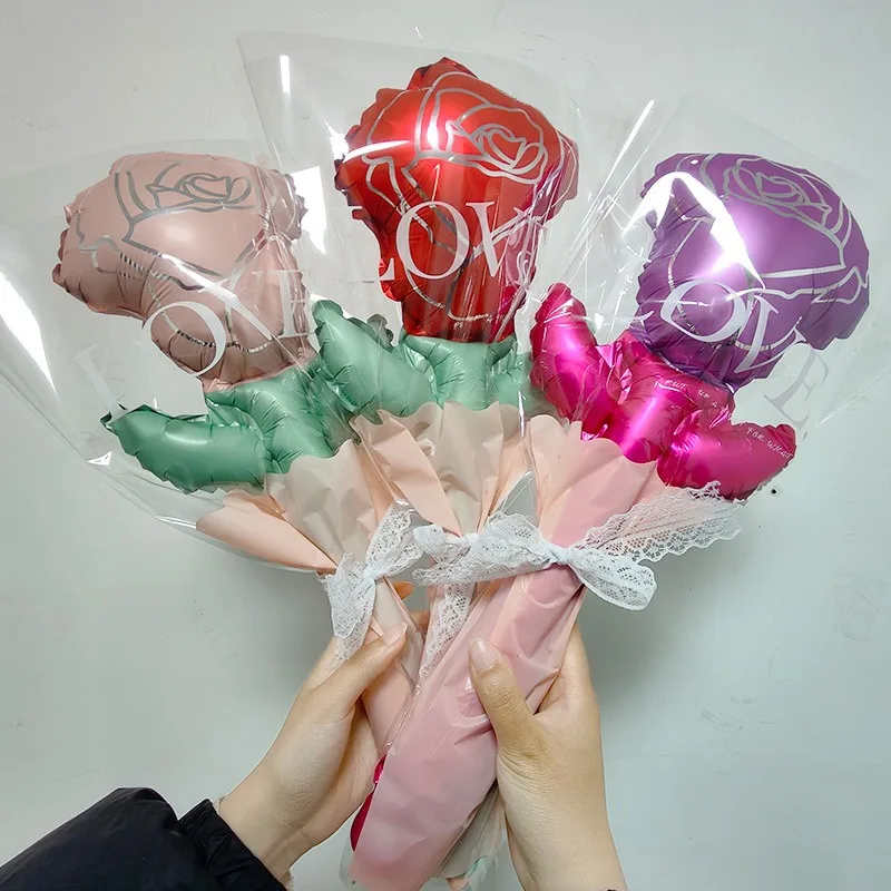 

1PC Rose Ballons Flower Bouquet Aluminum Film Ballon Bouquets Birthday Decoration Mother's Valentine’s Day Diy Gift Wedding