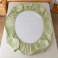 Waterproof Mattress Pad Embroidered Skin-Friendly Fitted Sheet with Elastic Band Protector Bed Cover Quilted Breathable Washable 2