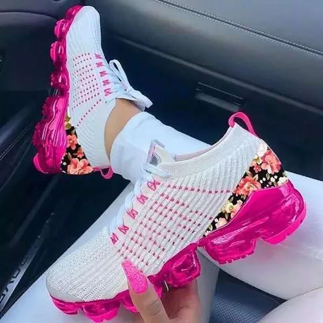 Women Mesh Breathable Sport Sneakers Ladies Casual Light Outdoor Shoes Female Platform Running Walking Shoes Sneakers Women 48-White