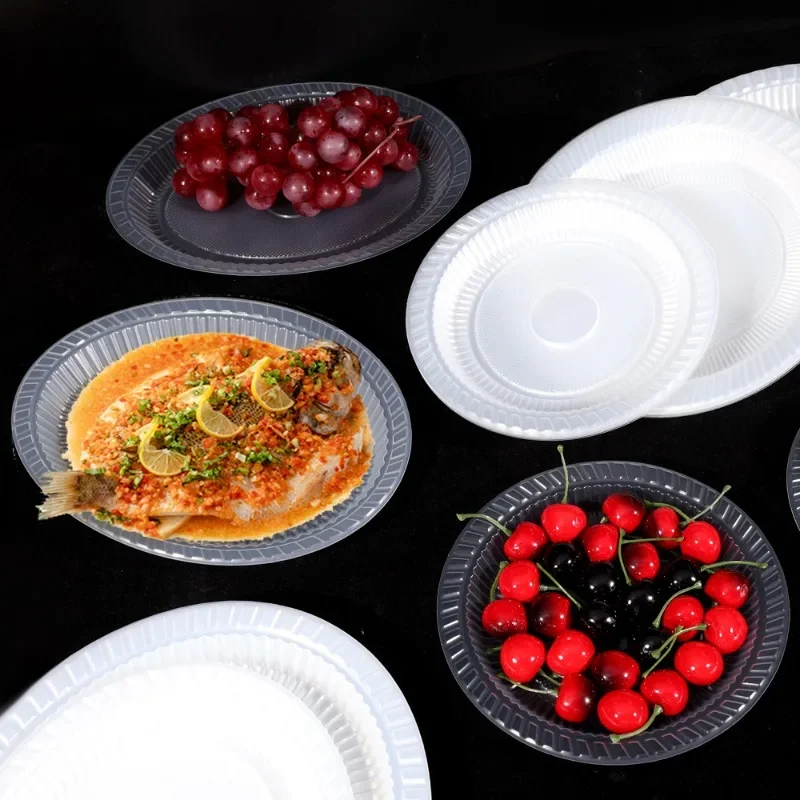10PCS Disposable Dinner Plates Clear Plastic Trays Heavy Duty Fruit Salad Plates Transparent Dessert Small Cake Plate For Party