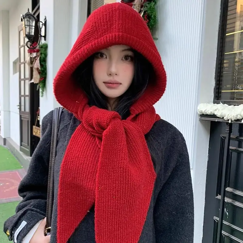 Women's Hat Scarf Set Women Bonnet Balaclava Korean Ins Beanies With Scarf Shawl Neck Warmer Coat Faux Collar Accessories - 3