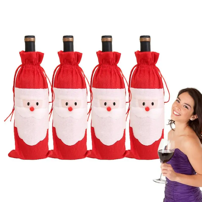 

Wine Bottle Covers 4Pcs Funny Santa Claus Bottle Covers Gift Bag Christmas Party Decor For Holiday Party New Year Celebration