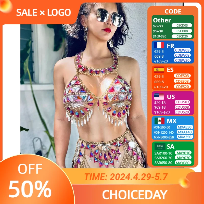 

Ювелирные изделия, сексуальный акриловый бюстгальтер, красочные бриллианты, модная подвеска с кристаллами, Пляжная цепочка на талию, цепочка для тела, накидка на бикини, искусственное украшение