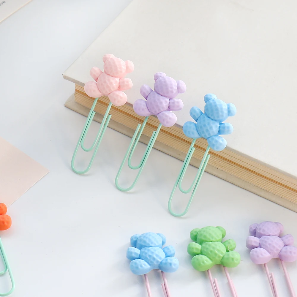 7pcs/lot Kawaii colorful Bear Paper Clip Decorative Bookmark Binder File Clips School Office Stationery Accessories paper clips,binder clips,book clips,mini bookmark