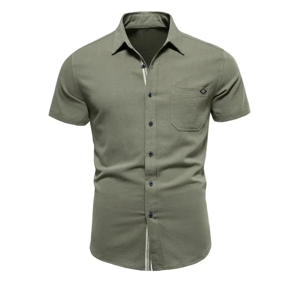 

Рубашка мужская с коротким рукавом, однотонная сорочка из 100% хлопка с одним карманом, лето