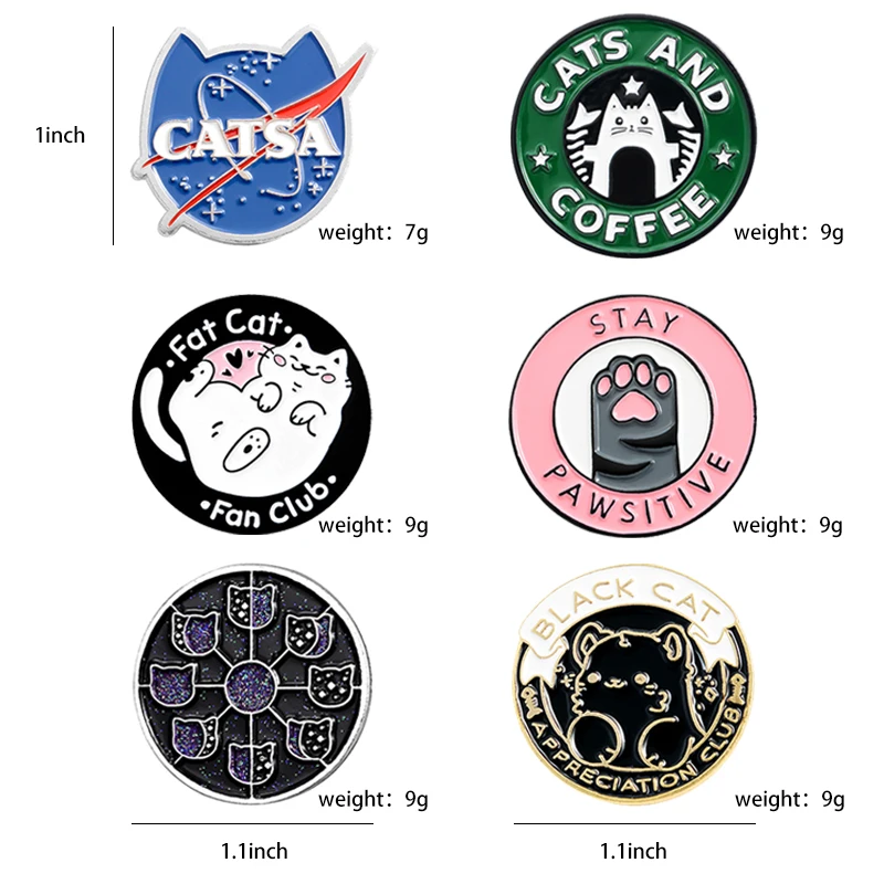 Enamel Pins Cats Club Cat Planet Moon Cafe Paw Kitten Brooches Lapel