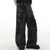 Loose Wide Leg Denim Pants Men Black Baggy Jeans Embroidery Multi Pocket Oversized Cargo Jeans Hip Hop Streetwear Man Jeans 2