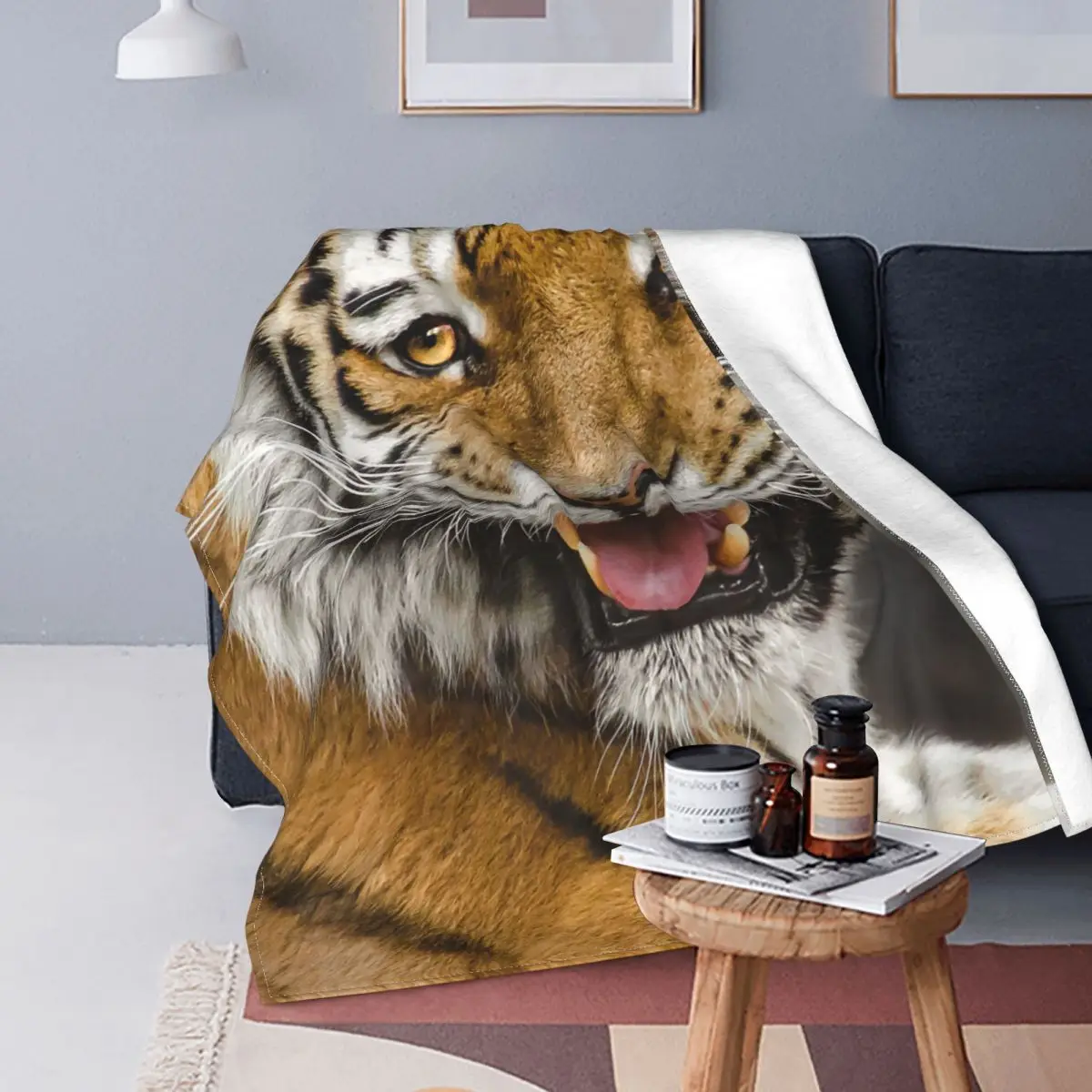 

Bengal Tiger Head Fuzzy Blankets Animal Lovers Funny Throw Blanket for Sofa Bedding Lounge Rug Piece