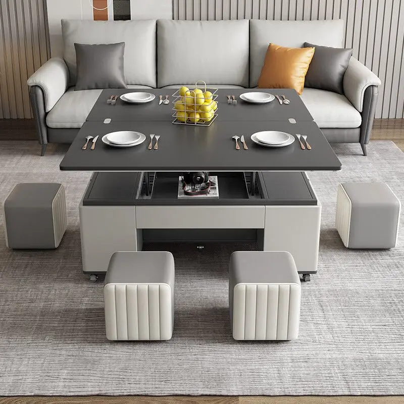 

Rock slab coffee table, lifting folding dining table, dual-purpose living room, small apartment, light luxury, creative telescop