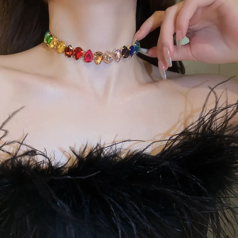 S9345831234694e0a8f1f101d8e58aeaf0 Colorful Rhinestone Crystal Necklace For Women Luxury Fashion Water Drop Choker Necklaces for Party Wedding Bridal Jewelry Mallzona