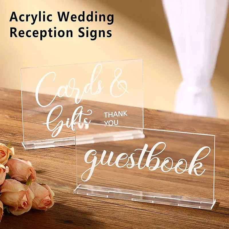 Rustic Acrylic Wedding Reception Sign with Guest Book Place Cards Holders Signs Farmhouse and Beach Party Home Decor 2pcs