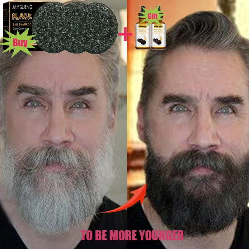 Magic White Hair to Black Shampoo Dye Soap Natural Color Soap Restore Gray Beard Cover Gray Hair Dye Hair Fixing Shampoo Bar 4