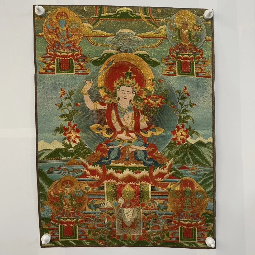 

35"Thangka Embroidery Tibetan Buddhism silk embroidery Manjushri Bodhisattva Buddha Buddhist Niche Thangka Worship Hall