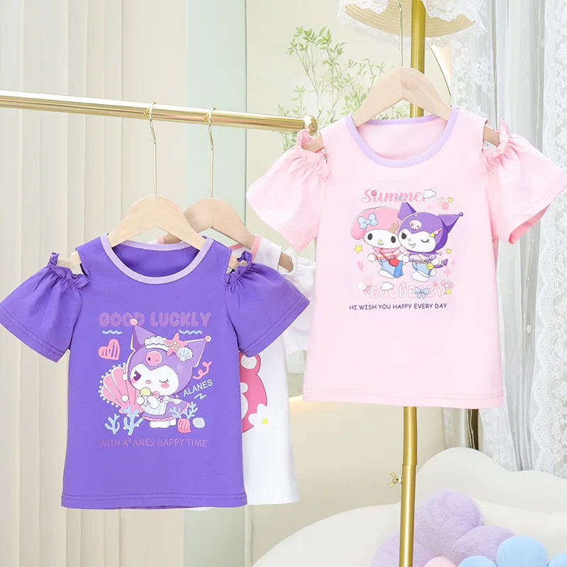 

Sanrio Kuromi Cinnamoroll My Melody детская футболка Kawaii детская весенне-летняя мультяшная детская одежда с коротким рукавом