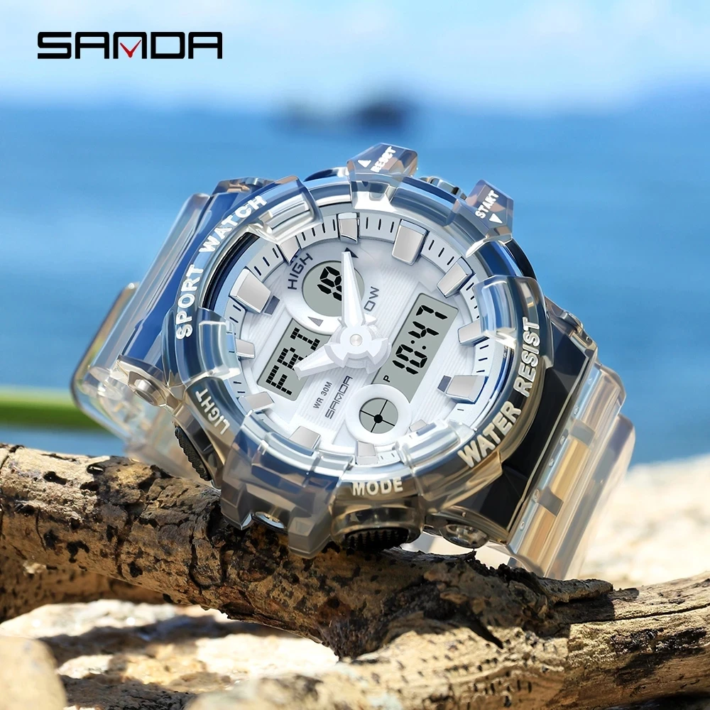 SANDA NEW Fashion Transparent Sport Mens Watch Casual Military Quartz Wristwatch Waterproof Student Clock relogio masculino 3100