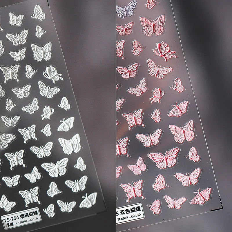

[Meow.Sensei] Japanese Relief Nail Sticker Pro Frosted Thin Transparent Nail Sticker Two-Color Butterfly Ts255