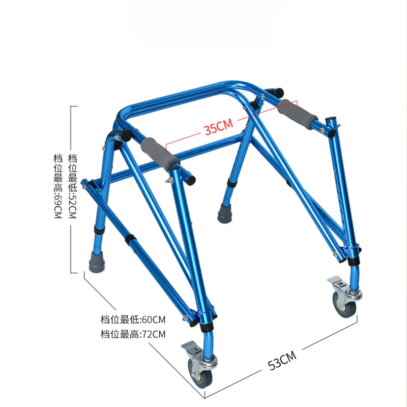 Foldable Children's Walker with Wheels Aluminum Alloy Walker Lower Limb Training Standing Four Wheeled Mobility Scooter