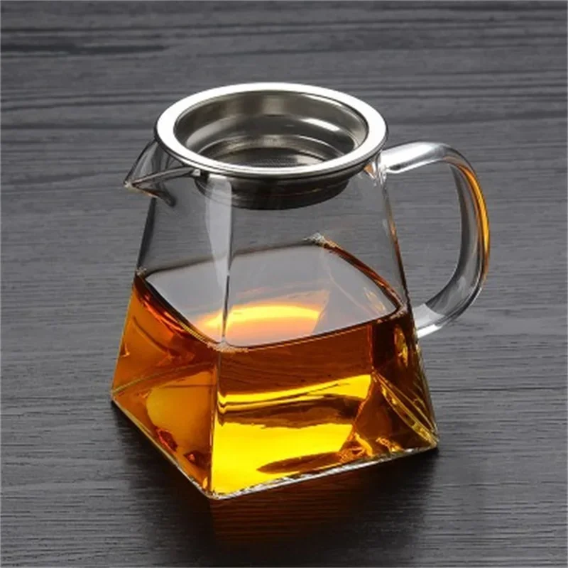 Heat-Resistant Glass Tea Pot with Handle and Strainer - Clear