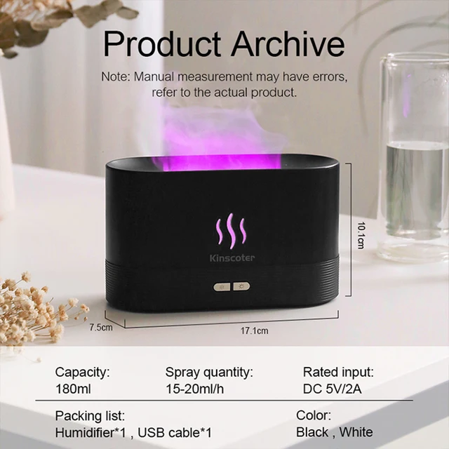 RGB Flame Aroma Diffuser Humidifier USB Desktop Simulation Light Aromatherapy Purifier Air for Bedroom With 7 Colors 3