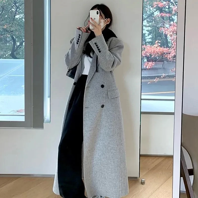 

Autumn Winter New Woolen Windbreaker Jacket Women's Overcoat Korean Loose Thick Long Double-Breasted Wool Coat Outwear Casaco