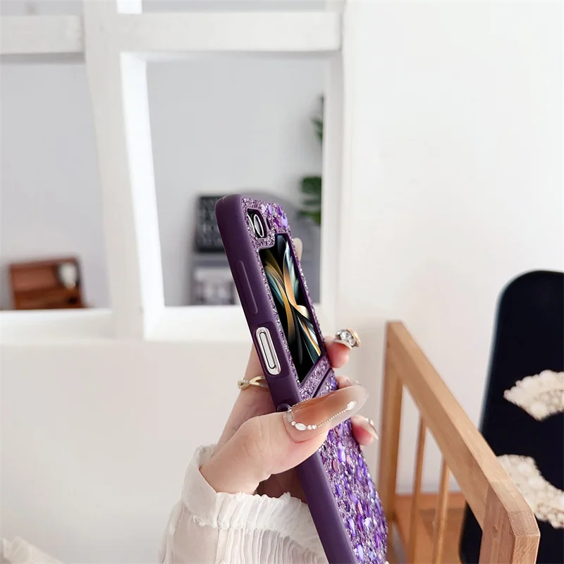 Luxury Pink Sparkling Diamond Popular Folding Phone Case For Samsung Z Flip 3 4 5 6 Ultra thin Full Package Anti drop Phone Case
