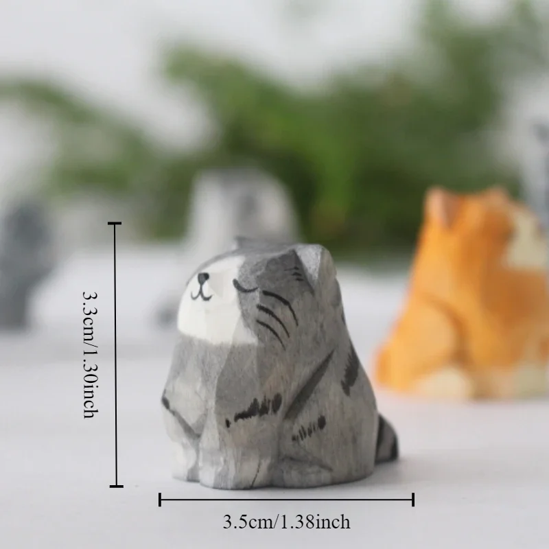 1pc Wooden small animal ornaments Pure handmade wooden carving handicrafts home decoration accessories Gift kitten ornaments room decor statues