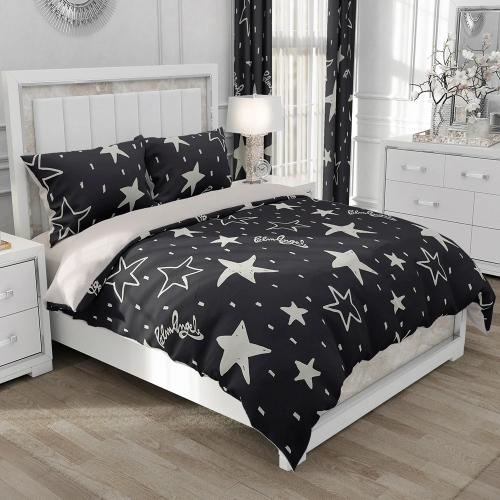 

Bedding set King/Queen/Euro/220x240 size Duvet cover set with Pillowcase black stars bed linen Bed Set for home Bedclothes