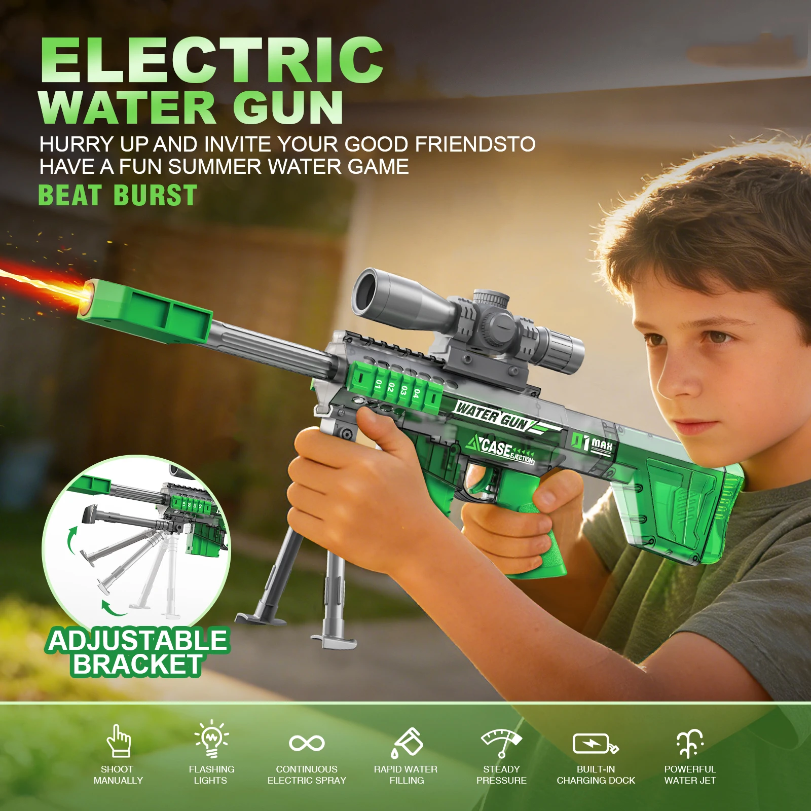 Elektrisch waterpistool met licht en geluid voor zwembad_voghion.com