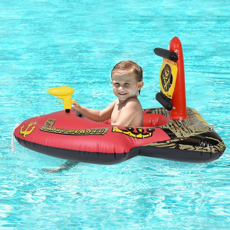 Pool Float for Kids with Built in Water Gun Inflatable Pirate Boat Ride on Pool Rafts for Toddler Pirate Ship Pool Floats
