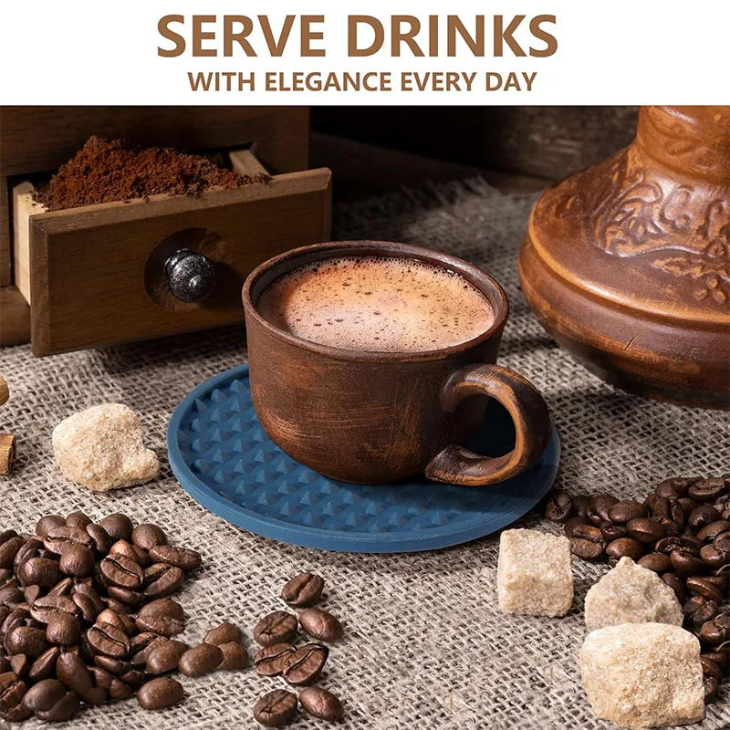 6PCS Silicone Coasters with Stand Tabletop Non-slip Drink Coasters Dishwasher-safe Heat-resistant