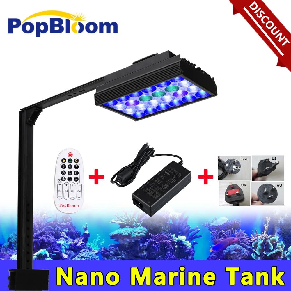 

PopBloom-Saltwater LED Aquarium Light Dimmable Marine Aquarium Lamp for Coral Reef,Grow Fish Tank,Nano Marine Sea Tank,40-60cm