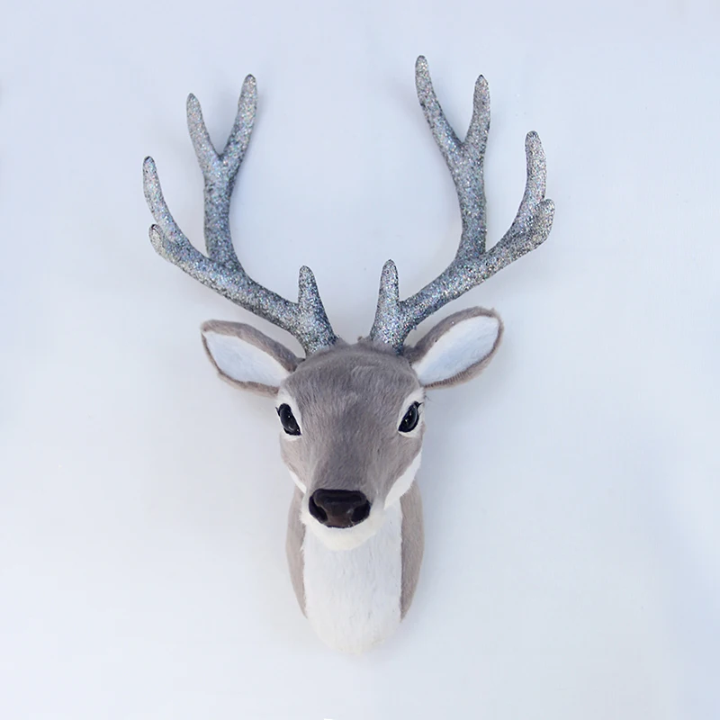 Simulation Plush Reindeer Elk Deer Head Doll Realistic Deer Antlers Head Wall Mount Sculpture For Home Party Xmas Decor plush doll,anime plush doll