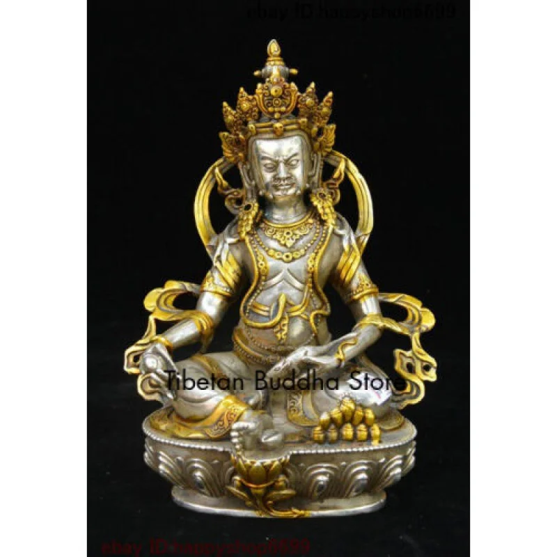 

Old Tibetan Buddhism Temple Silver Gilt Yellow Jambhala Wealth God Buddha Statue