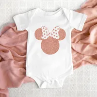 100% Cotton Babies Clothes Minnie Mouse Head New Born Bodysuit White Short Sleeve Girls Romper Baby Summer Clothes 1