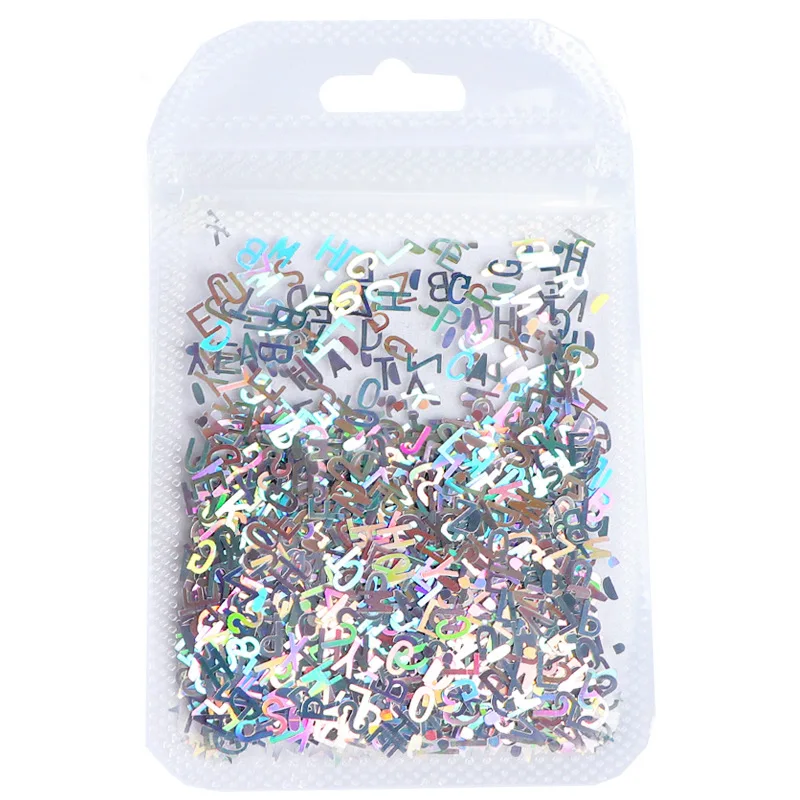 2g/Pack Nail Glitter Sequins 26 English Letters Shaped Chunky 5mm Nail 3D Decals Ultra-Thin Paillette For Manicure Flakes