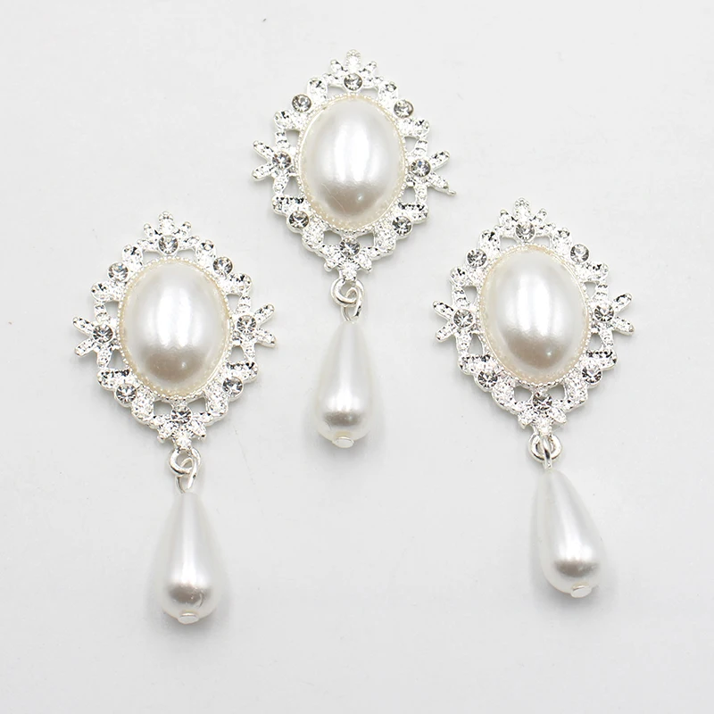 Glänzend 10 Stück/Charge 52*25mm Perlen legierung Diamant Anhänger Knopf DIY Brautkleid Nähen Kleidung Dekoration Zubehör – Detail 5