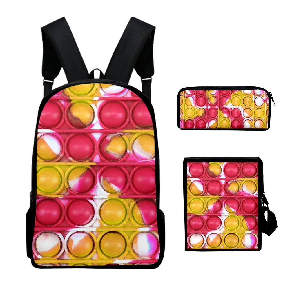 Classic Novelty Rainbow Colorful 3D Print 3pcs/Set pupil School Bags Laptop Daypack Backpack Inclined shoulder bag Pencil Case