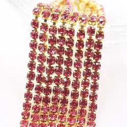 1 Yard Gold Claw Rhinestone Cup Chain - SS12  3.0mm (Rose)