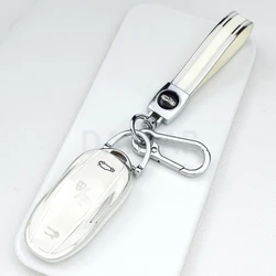Premium TPU Car Smart Key Case Cover - Protector Fob Shell with Keychain Accessories - Model S (White Set 2)