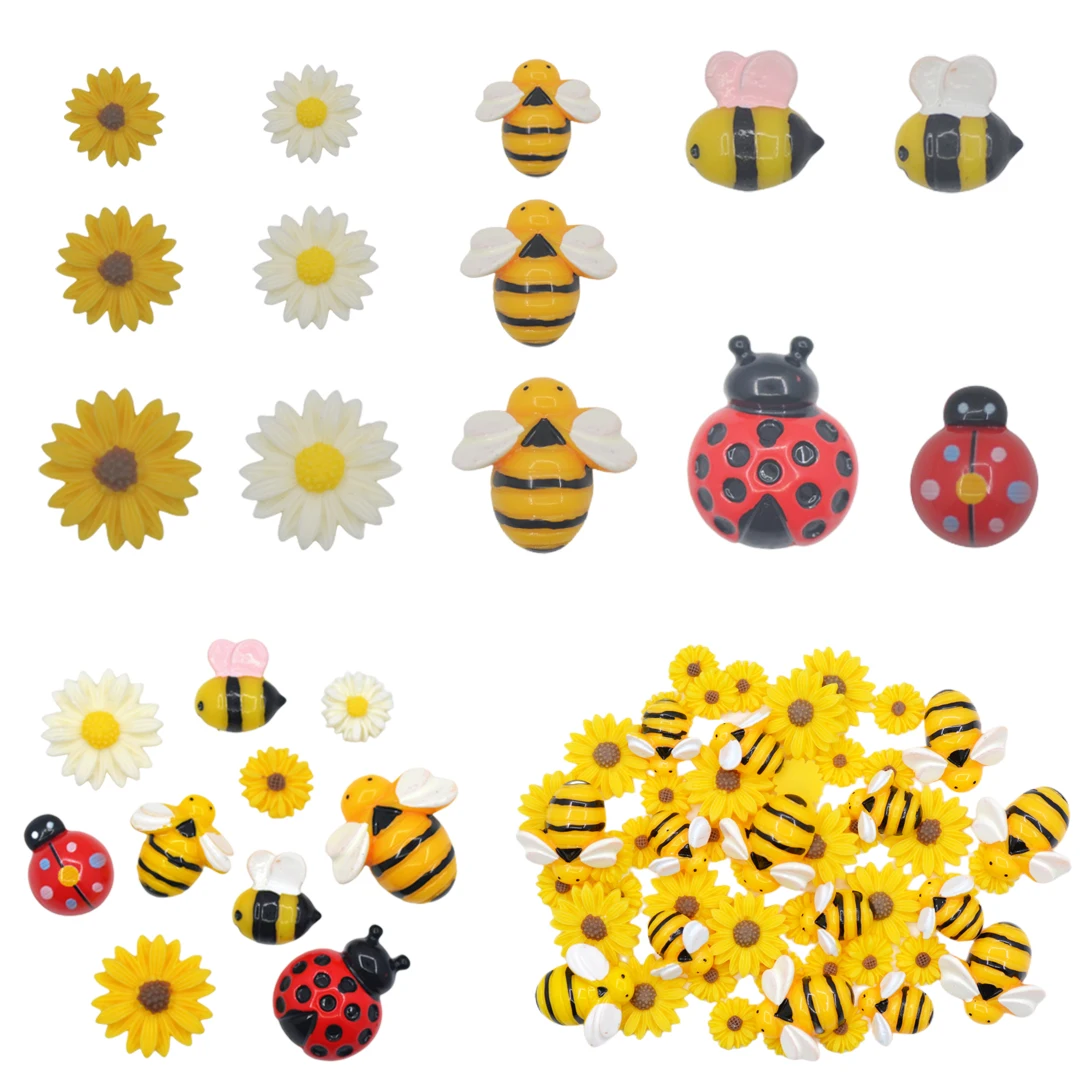 ResinBeesDaisyDecorBumblebeeLadybugSunflowersEmbellishmentSet