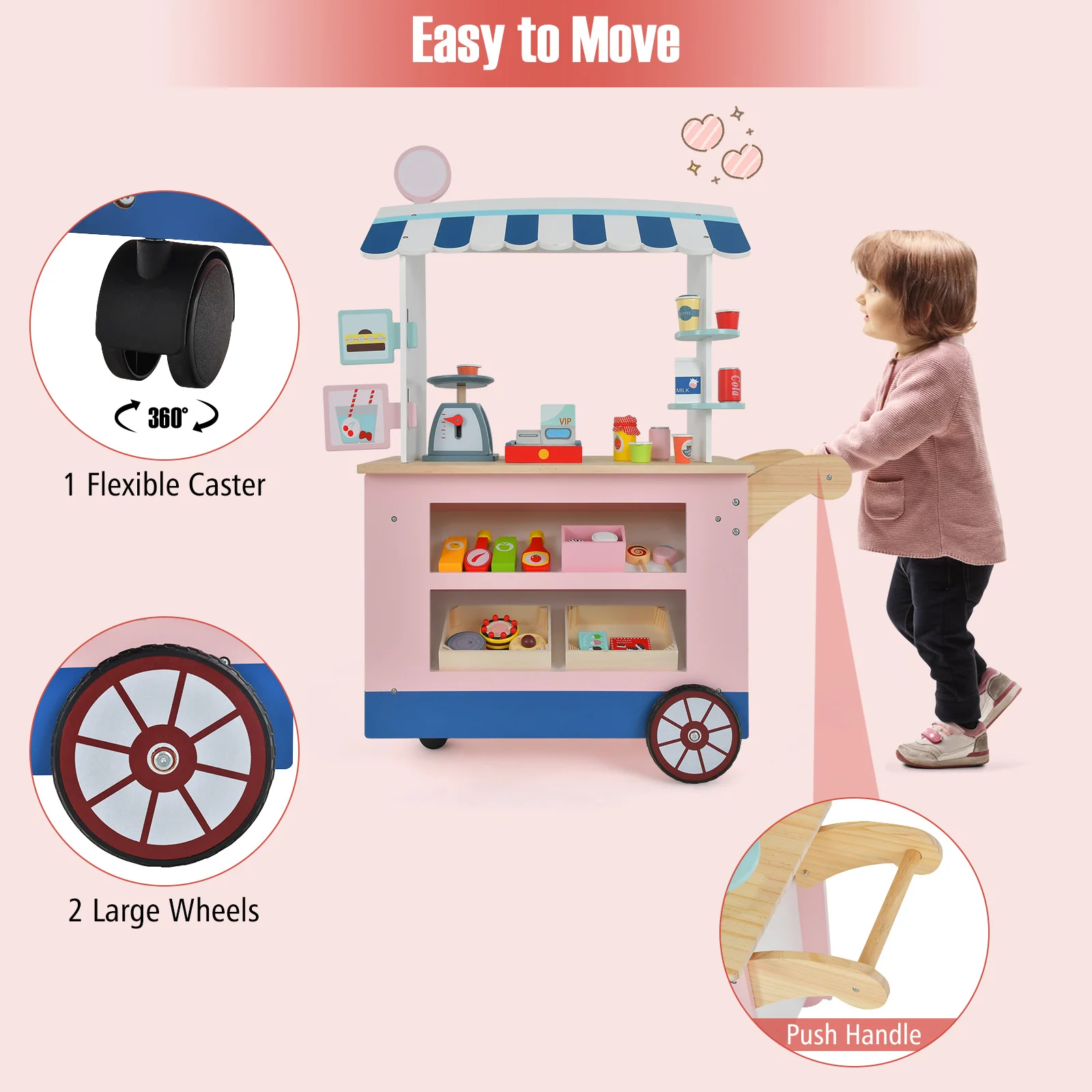 Kids Snacks & Sweets Food Cart Kids Toy Cart Play Set w/ 30 PCS Accessories 5