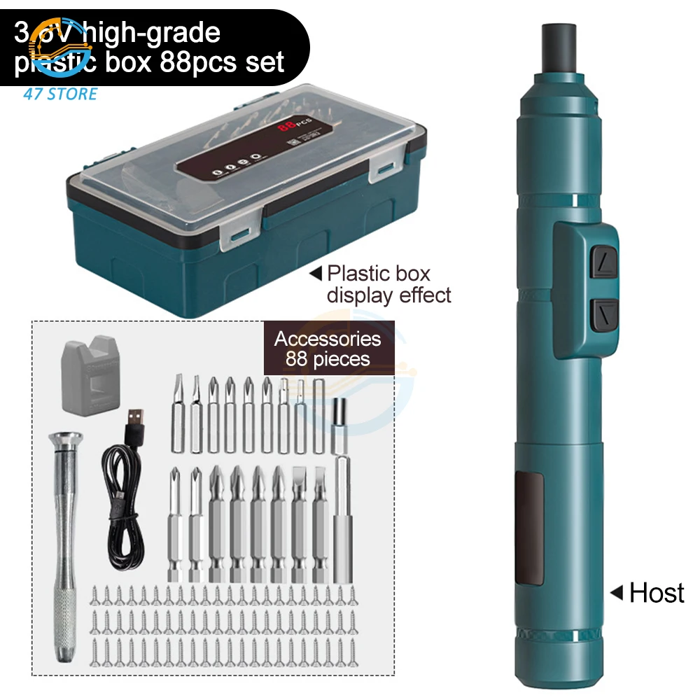 

3.6V Mini Electric Screwdriver Cordless Rechargeable Electric Screwdriver Drill Repair Power Tools 4/12/88pcs Bits Kits Set USB