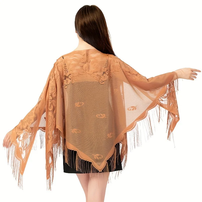 

Новый кружевной шарф с вышивкой, шаль, Цветочная треугольная вуаль, шаль для женщин, женское свадебное пончо