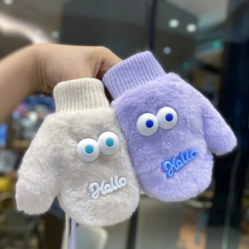 Kids Warm Plush Thick Gloves Winter Plus Coral Fleece Full Finger Gloves for Boys Girls Fashion Funny Baby 1-4Y