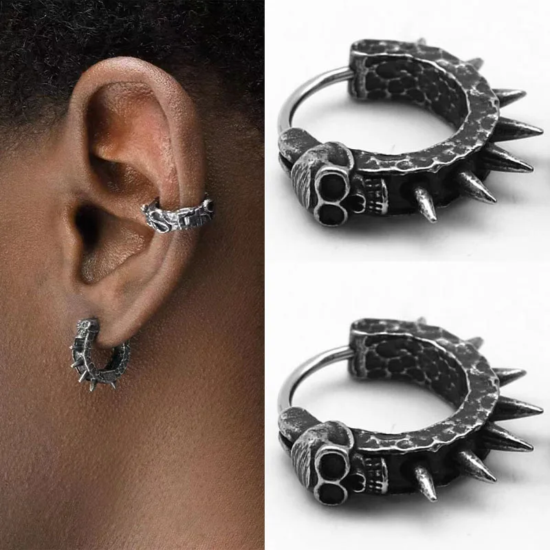 Boucles d'oreilles crâne en acier inoxydable pour unisexe-cadeau de